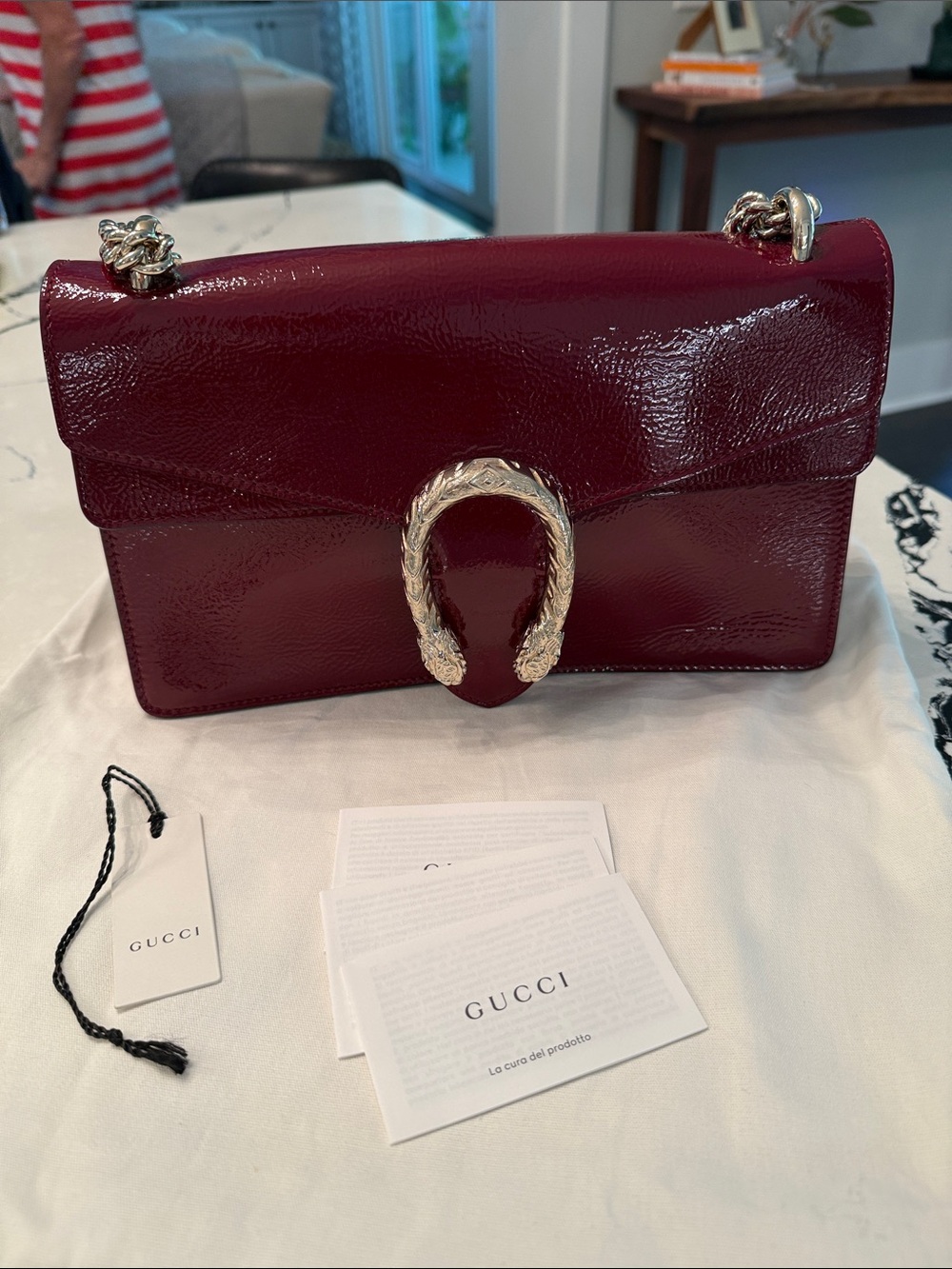 Gucci Red Patent Leather Shoulder Bag with Gold Hardware